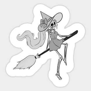 Skeleton witch on broom Sticker